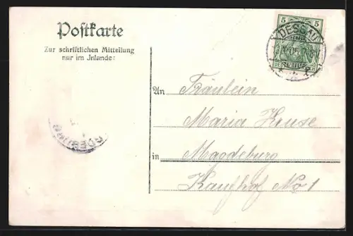 Lithographie Dessau, Gasthaus Elbhaus, Schloss im Georgium, Wallwitzhafen