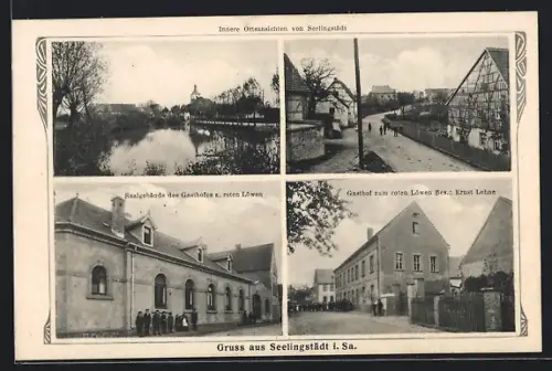 AK Seelingstädt i. Sa., Gasthof zum roten Löwen, Strassenpartie