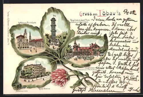 Passepartout-Lithographie Löbau, Restaurant Honigbrunnen auf dem Löbauer Berge, Königl. Seminar