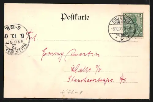 AK Eisleben, Strassenbahn auf dem Marktplatz bei Geschäften