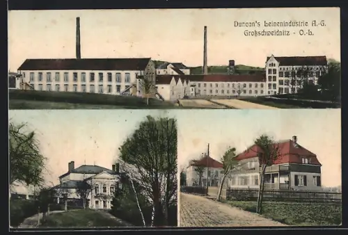 AK Grossschweidnitz /O.-L., Duncan`s Leinenindustrie AG, Gebäudeansicht, Ortspartie