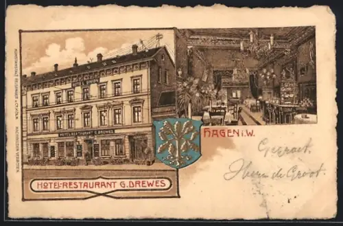 Lithographie Hagen i. W., Hotel-Restaurant Union, Bes. G. Drewes