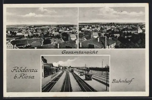 AK Röderau, Gesamtansicht, Bahnhof