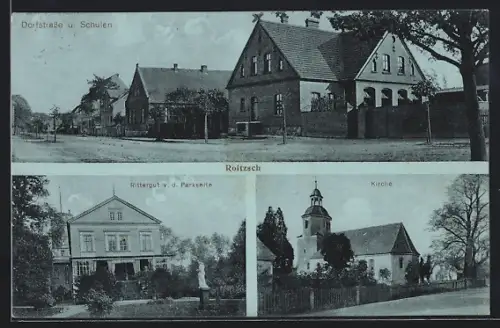 AK Roitzsch / Halle, Dorfstrasse und Schulen, Rittergut und Kirche