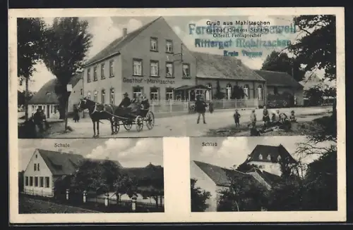 AK Mahitzschen, Gasthof Clemens Seyfarth, Schule und Schloss