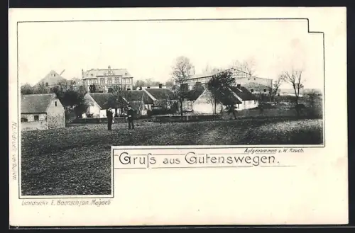 AK Gutenswegen, Blick über Felder auf den Ort