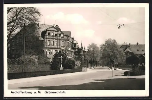 AK Aschaffenburg a. M., Partie in der Grünewaldstrasse
