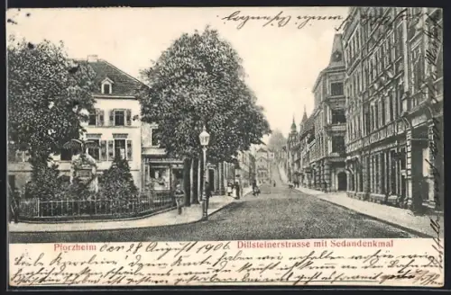 AK Pforzheim, Dillsteinerstrasse mit Sedandenkmal