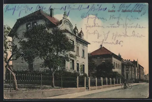 AK Lucka / S.-A., Partie in der Bahnhof-Strasse