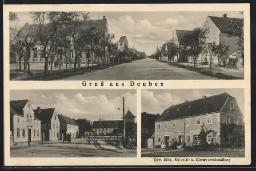 AK Deuben / Wurzen, Strassenpartien, Kolonialwarenhandlung Bille