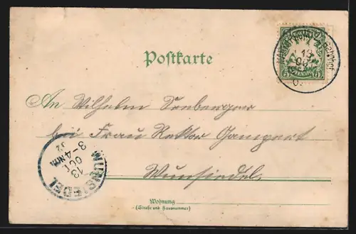 Lithographie Markt-Redwitz, Villa Benker mit Ortsansicht