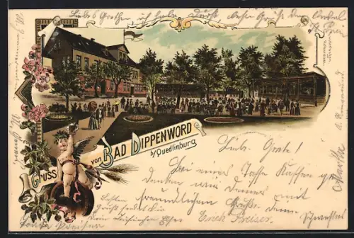 Lithographie Quedlinburg, Gasthaus Bad Dippenword