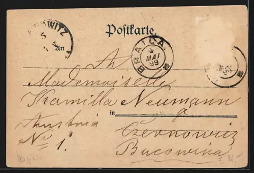 Lithographie Maasholm, Strassenpartie und Flusspartie mit Booten