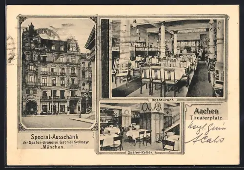 AK Aachen, Gasthaus Gabriel Sedlmayr am Theaterplatz, Innenansicht vom Restaurant