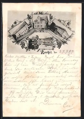 AK Runkel, Gasthof zum Weinberg, Gebäudeansichten, Ortsansicht