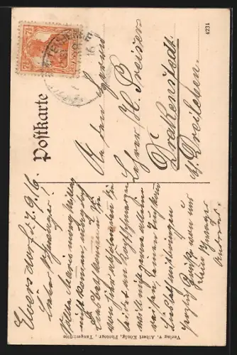 AK Elversdorf, Gasthaus J. B. Peters mit Strasse und kleiner Versammlung, Kirche