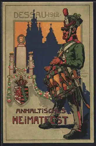 Künstler-AK Dessau, Festpostkarte mit Wappen