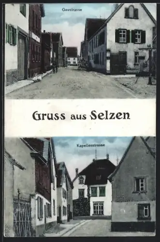 AK Selzen, Gaustrasse mit Strommast, Kapellenstrasse