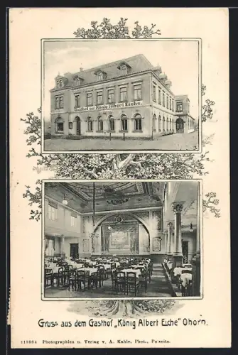 AK Ohorn, Gasthof König Albert Eiche mit Innenansicht, Eiche