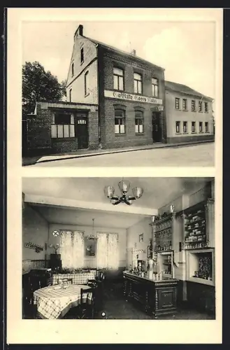 AK Türnich /Köln, Gaststätte Georg Kuhn mit Nachbarhaus u. Innenansicht