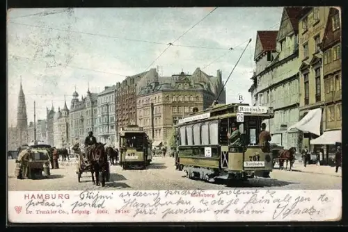 AK Hamburg, Strassenbahn auf dem Messberg, Pferdegespann