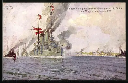 AK Rotes Kreuz Nr. 187: Ancona, Beschiessung der Stadt durch die Kriegsschiff Flotte 1915