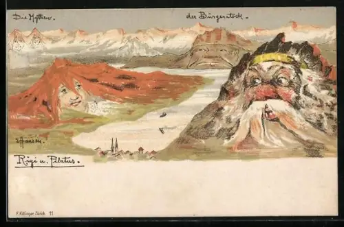 Künstler-AK sign. E. Hansen / Emil Nolde, Killinger Nr. 11: Rigi und Pilatus mit Bürgenstock, Berggesichter