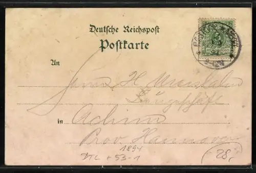 Vorläufer-Lithographie Rostock, 1894, Markt und Rathaus, Kröpelinerthor und Wall, Panorama