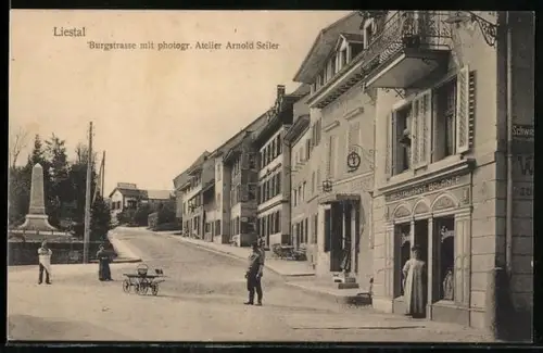AK Liestal, Burgstrasse mit photogr. Atelier Arnold Seiler und Restaurant Balance