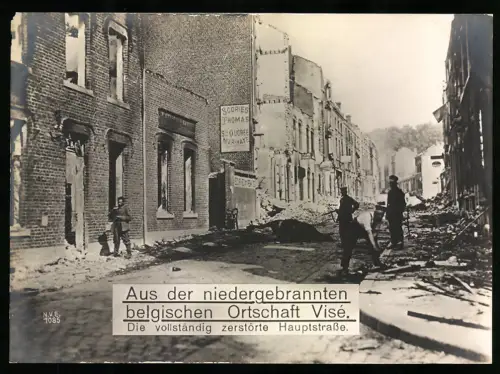 Riesen-AK Vise, den von den Deutschen niedergebrannte belgische Ort, Kriegszerstörung