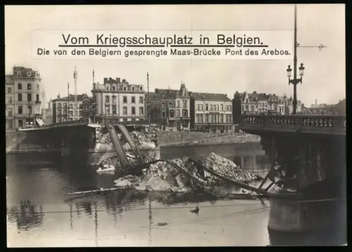 Riesen-AK Lüttich, von den Belgiern gesprengte Maas-Brücke Pont des Arebos, Kriegszerstörung