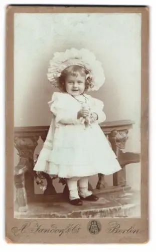 Fotografie A. Jandorf & Co., Berlin, Bellealliancestrasse 1/2, Kleinkind mit grossem Hut