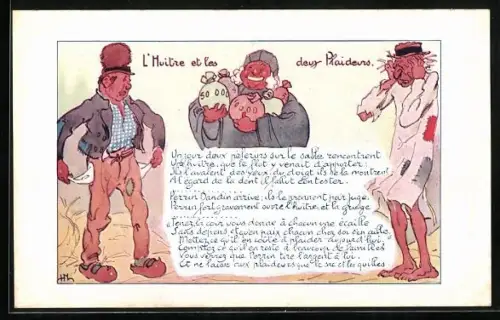 Künstler-AK sign. Mirande: L`Huitre et les deux Plaideurs