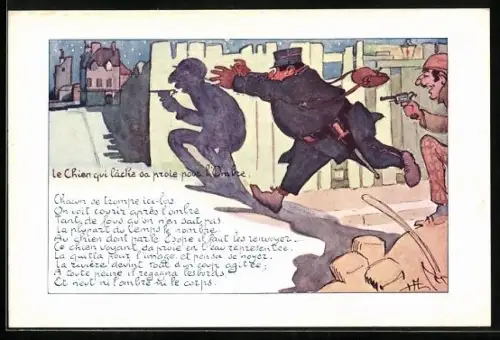 Künstler-AK sign. Mirande: Le Chien qui láche sa proie pour l`Ombre