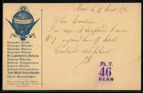 AK Reklame für Geschäft Brupbacher & Sohn, Zürich, Stoffe, Kleidung, Binden, Wäsche u.a.