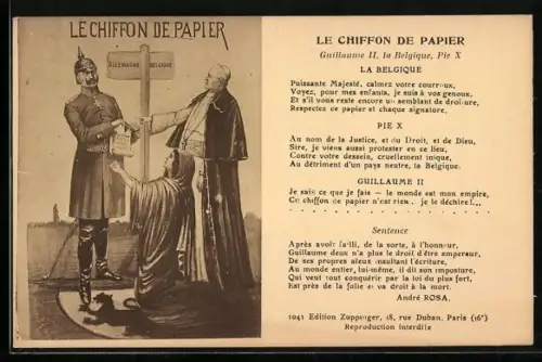 AK Le Chiffon de Papier, Kaiser Wilhelm II. und Papst Pius X., Karikatur, Dialog