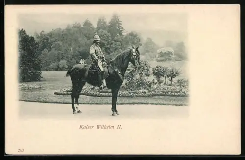 AK Kaiser Wilhelm II. zu Pferde in einem Park