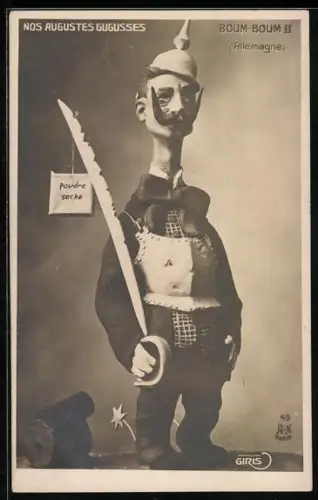 AK Karikatur von Kaiser Wilhelm II. mit Säbel, Boum-Boum II