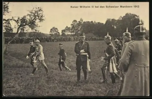 AK Kaiser Wilhelm II. verfolgt mit seinen Generälen die Schweizer Manäver 1912