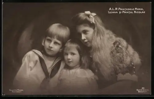 AK Prinzessin Maria u. Ileana sowie Prinz Nicolae von Rumänien