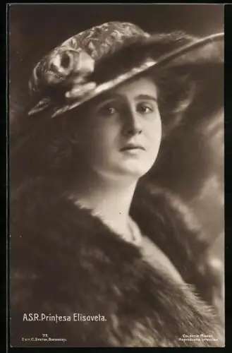 AK Prinzessin Elisabeth von Rumänien, Portrait mit Hut