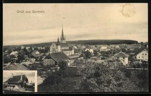 AK Gurmels, Ortspanorama mit Kirche