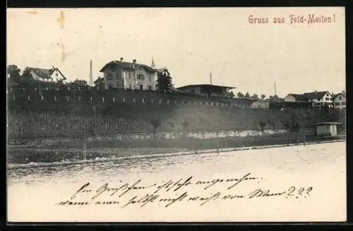 AK Meilen /ZH, Feld-Meilen, Ortspanorama vom Wasser aus