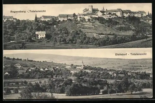 AK Regensberg, Totalansicht mit Burg, Totalansicht Dielsdorf