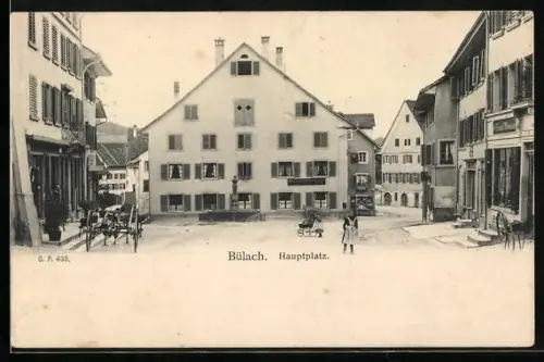 AK Bülach, Hauptplatz mit Passanten
