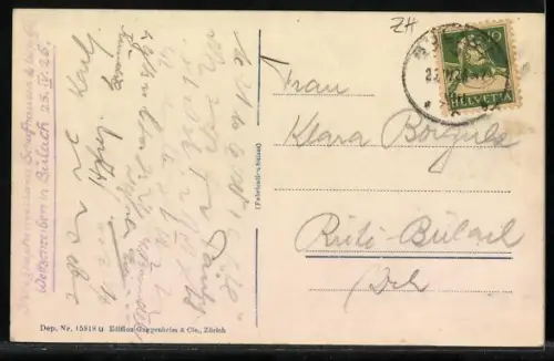 AK Bülach, Schaffhauserstrasse mit Geschäften und Kirchturm