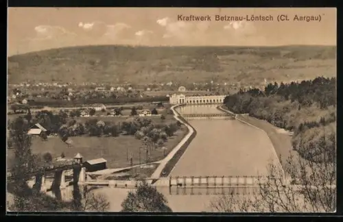 AK Döttingen /Aargau, Wasserkraftwerk Betznau-Löntsch mit Ortsblick aus der Vogelschau