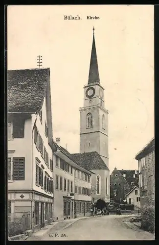 AK Bülach, Ortspartie mit Blick zur Kirche