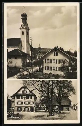 AK Niederwil /AG, Gasthaus zum Kreuz mit Platz u. Strasse, Teilansicht mit Kirche