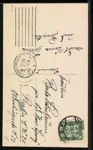 Foto-AK PFB Nr. 5093/2: Junge Dame blickt über die Schulter, Herzlichen Glückwunsch zum Geburtstag